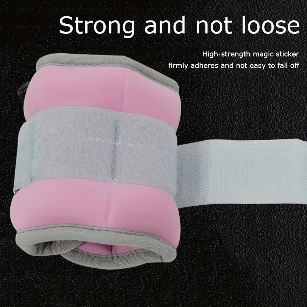 Close-up of pink adjustable ankle weight with strong magic sticker for secure fit, ideal for running and strength training.