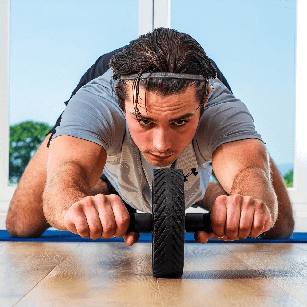 Man exercising with durable single-wheel ab roller for core strength training - SF2799.