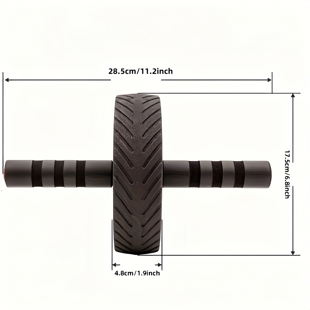 Durable single-wheel ab roller SF2799 with non-slip grip, perfect for core strength training, shown with dimensions in centimeters and inches.