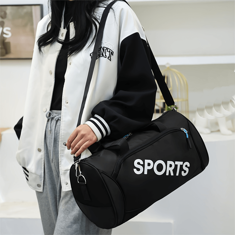 Black Oxford fabric sports duffel bag with 