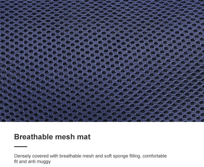 Close-up of breathable mesh mat with soft sponge filling, offering comfort and anti-muggy properties.