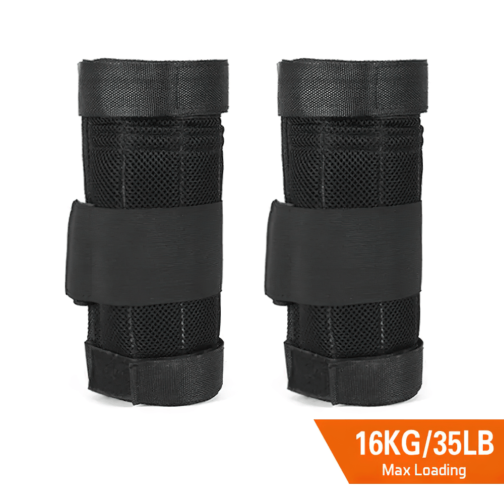 Pair of adjustable ankle and wrist weights with straps, 16kg max load, perfect for strength training and cardio. Durable Oxford fabric design.