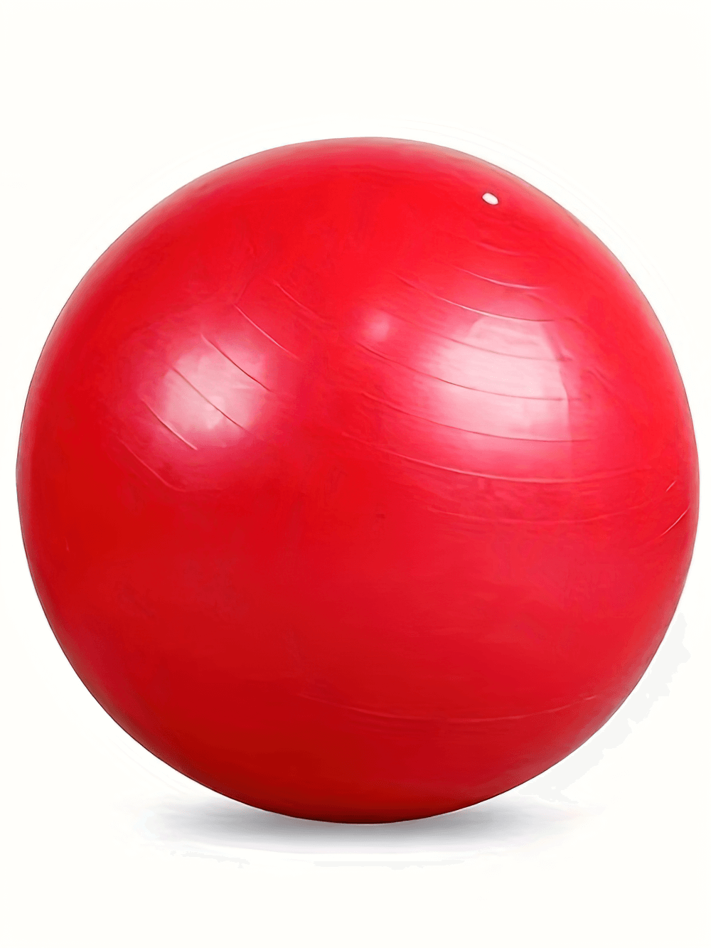 Red durable yoga ball for core strength, stability, and fitness exercises. Perfect for Pilates and stretching. Includes easy pump.