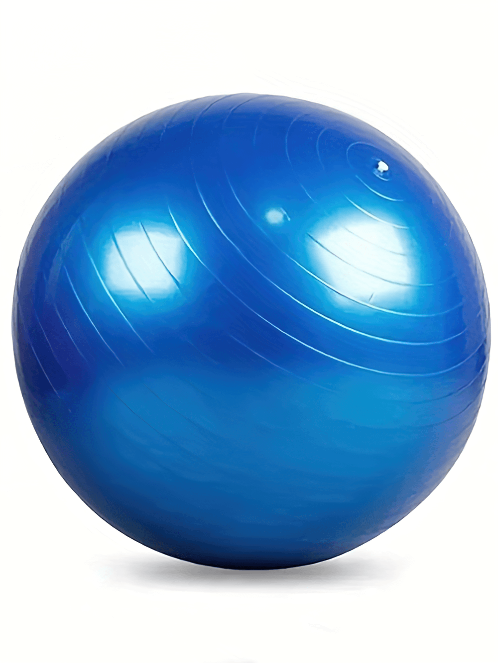 Durable anti-burst blue yoga ball for stability, core strength, and exercise, made from eco-friendly non-slip PVC. Includes pump.