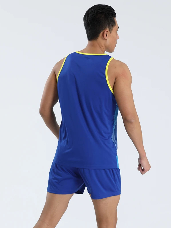 Dynamic Men's Workout Set - Blue Tank and Shorts with Yellow Accents for Breathable and Flexible Performance