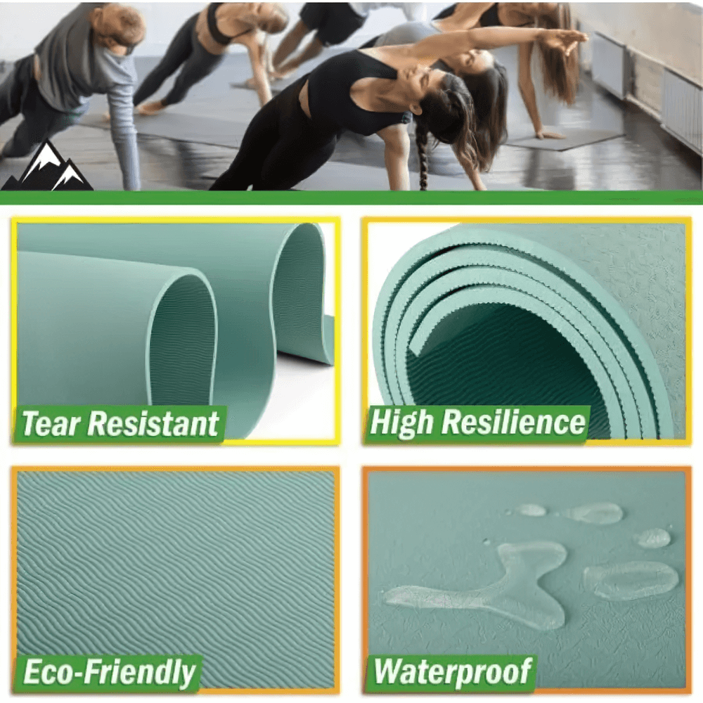 Eco-friendly non-slip yoga mat with high resilience, waterproof and tear-resistant features, ideal for fitness and Pilates.