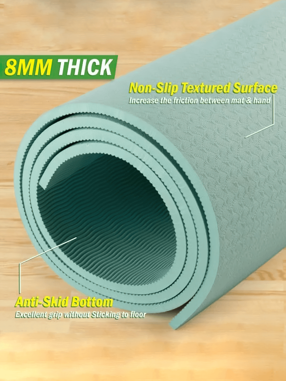 Eco-Friendly Non-Slip Extra-Wide PVC Yoga Mat - 8mm Thick, Textured Surface, Anti-Skid Bottom for Safe Workouts