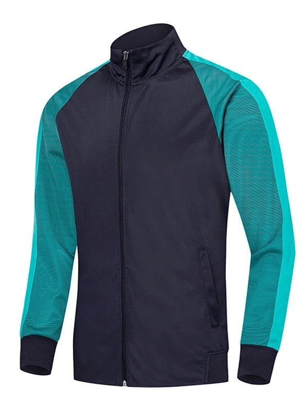 Elastic breathable men's running jacket with zipper, teal and navy, perfect for workouts, SF1948