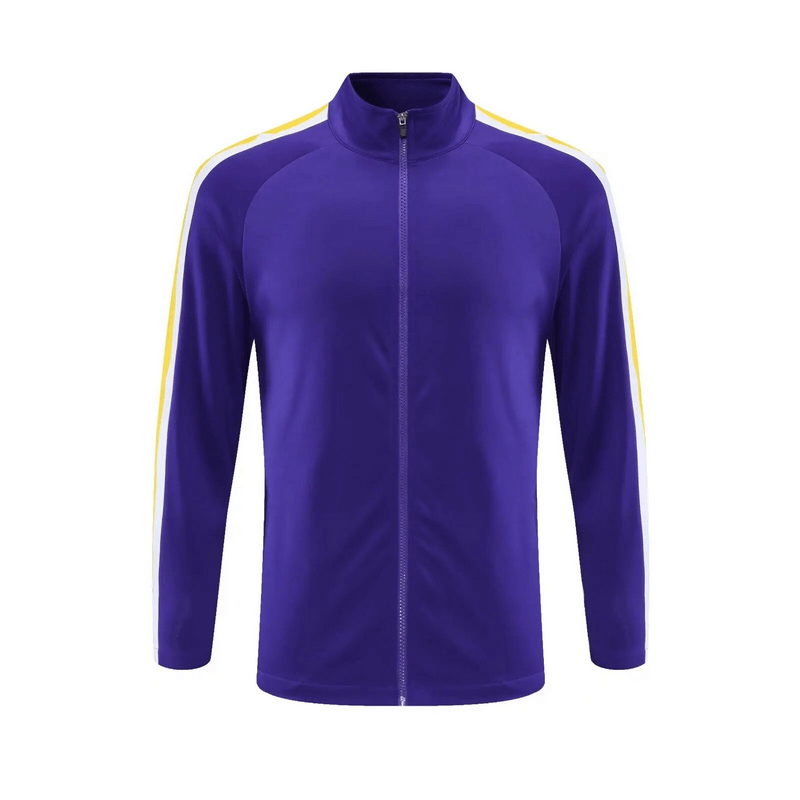 Elastic breathable men's sports jacket with zipper in purple with yellow accents, designed for running and durability - SF1775