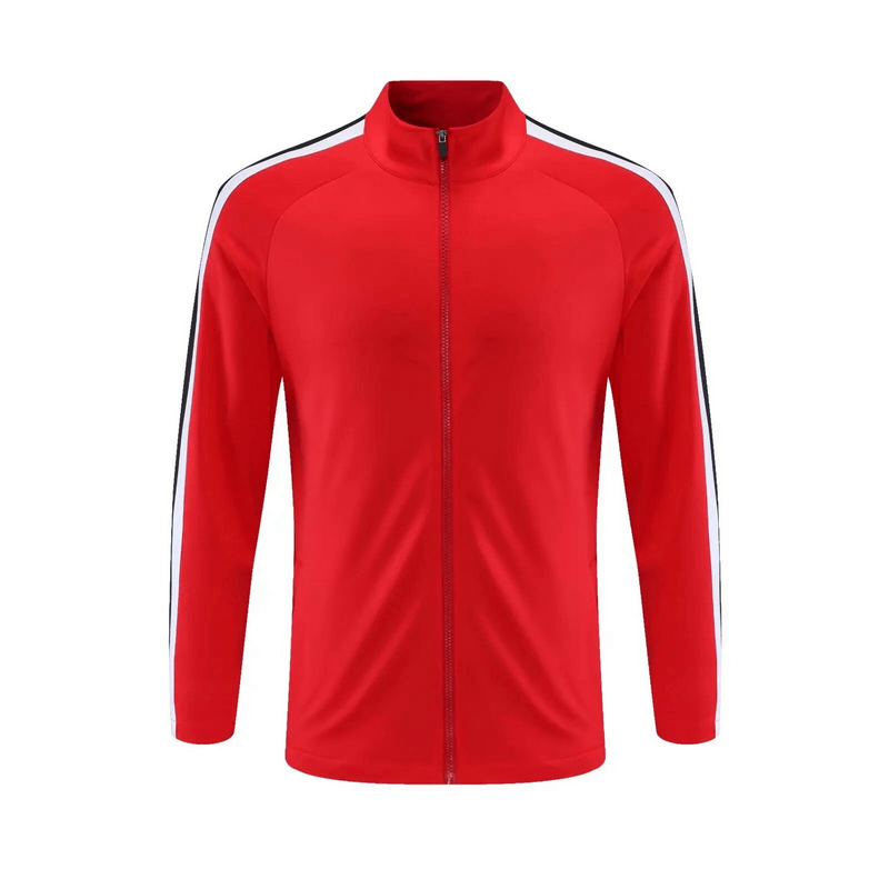Red elastic breathable men's sports jacket with zipper, ultra-lightweight and waterproof, featuring anti-wrinkle, anti-pilling properties.