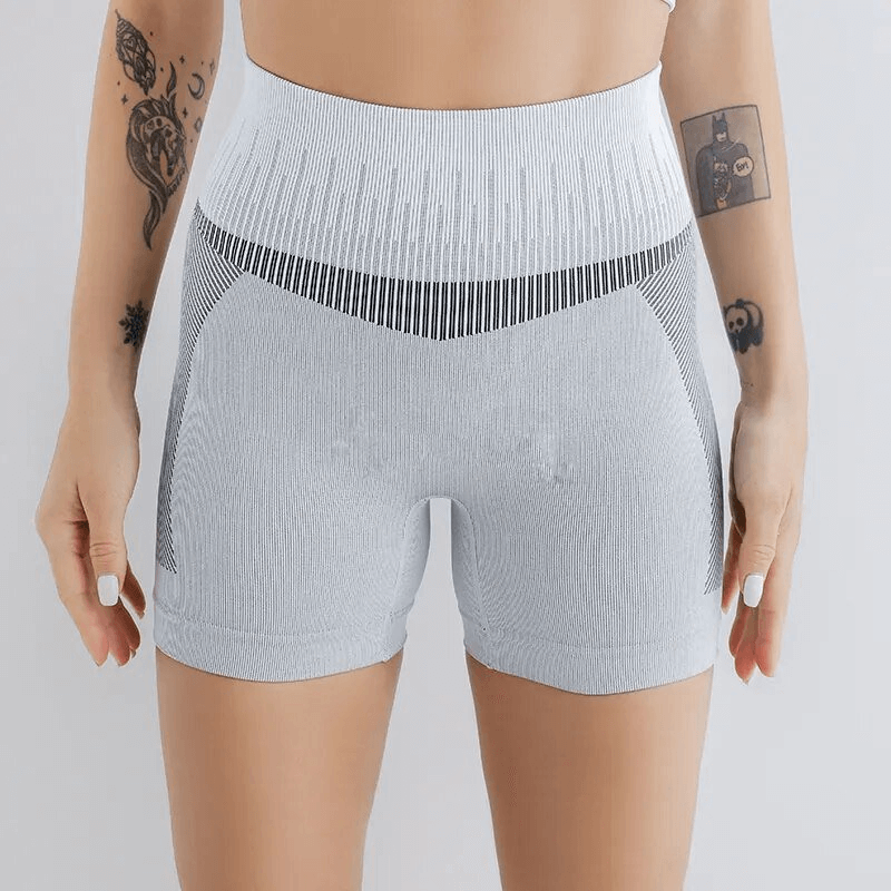 Elastic breathable high-waisted women's shorts SF1614, featuring a comfortable fit for yoga or running in light gray.
