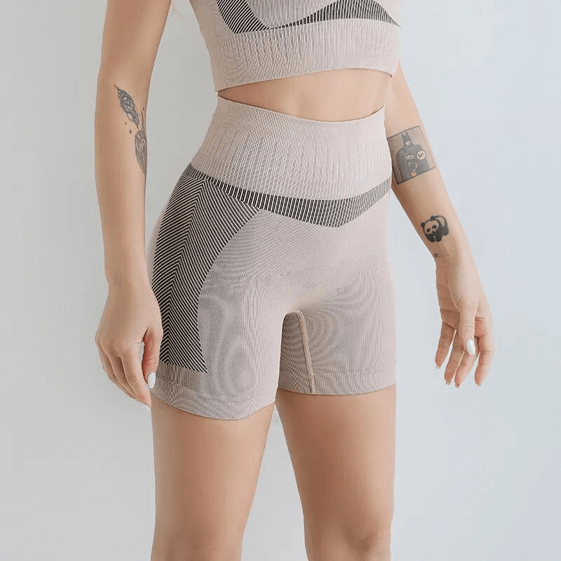 Elastic breathable high-waisted shorts for women, perfect for yoga and running, showcasing stretch design and comfort fit.