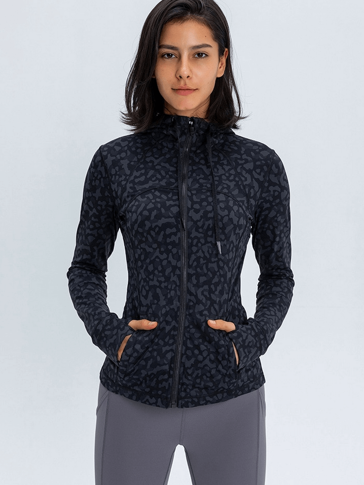 Elastic Breathable Women's Sports Jacket with Zipper and Hood - SF1369