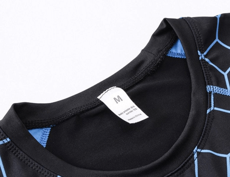 Elastic Compression Men's Fitness T-Shirt, black with blue accents, size M, perfect for running, cycling, and sports trends - SF1375.