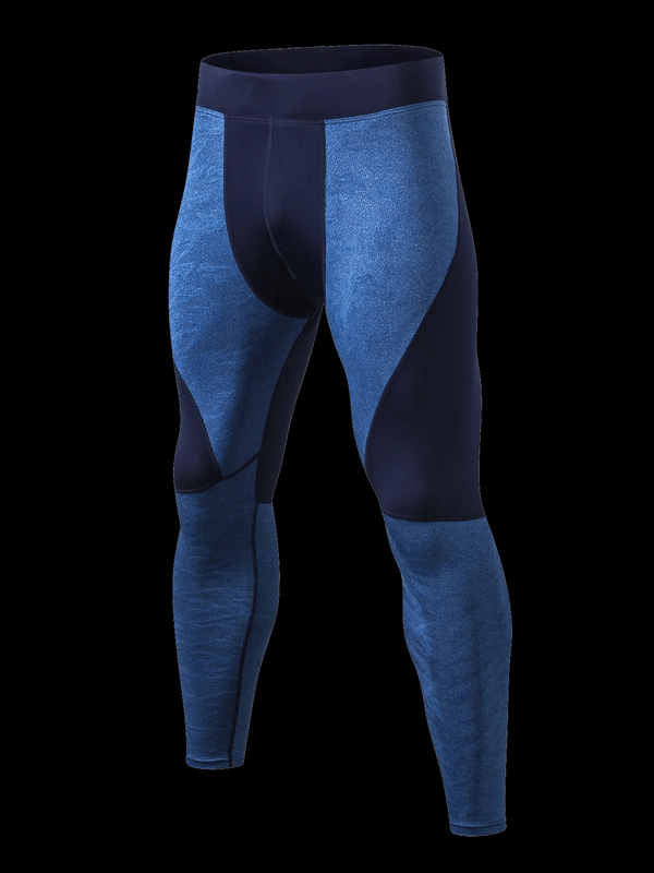 Blue elastic compression quick-drying men's leggings SF1812 with mid-rise waist, perfect for workout activities.