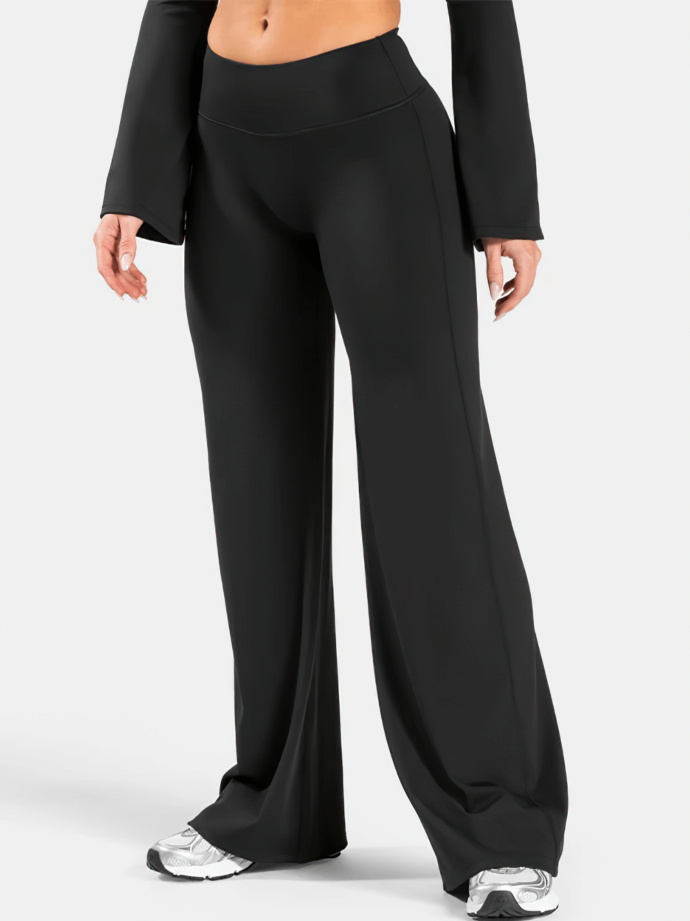 Elastic Flared High-Waisted Yoga Pants for Women - SF4290 black flared leggings with elastic waist for yoga, workouts, casual wear