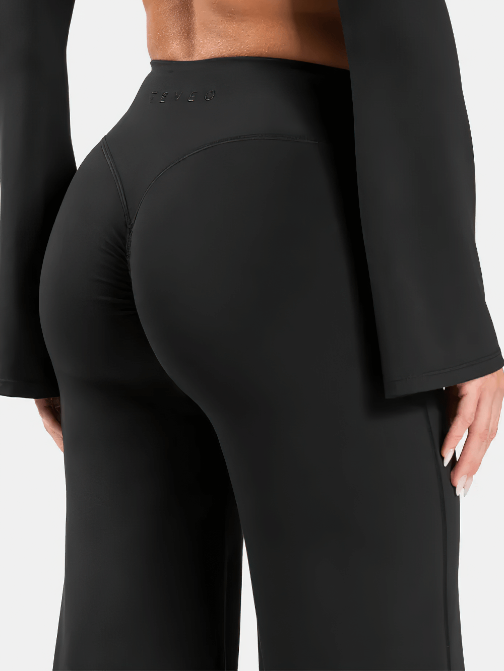 Alt Tag: Elastic Flared High-Waisted Yoga Pants for Women - SF4290 black flared leggings, elastic high waist, workout yoga fit close-up