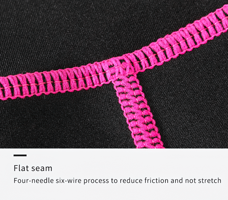 Close-up of elastic high-waisted patchwork sports shorts with flat seam detail in pink stitching for women, SF1627 model.