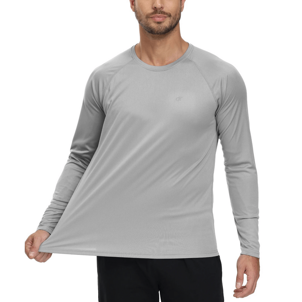 Elastic Men's Long Sleeve Top SF2534 in grey, offering UPF 50+ UV protection. Lightweight and stretchy fabric ideal for outdoor activities.