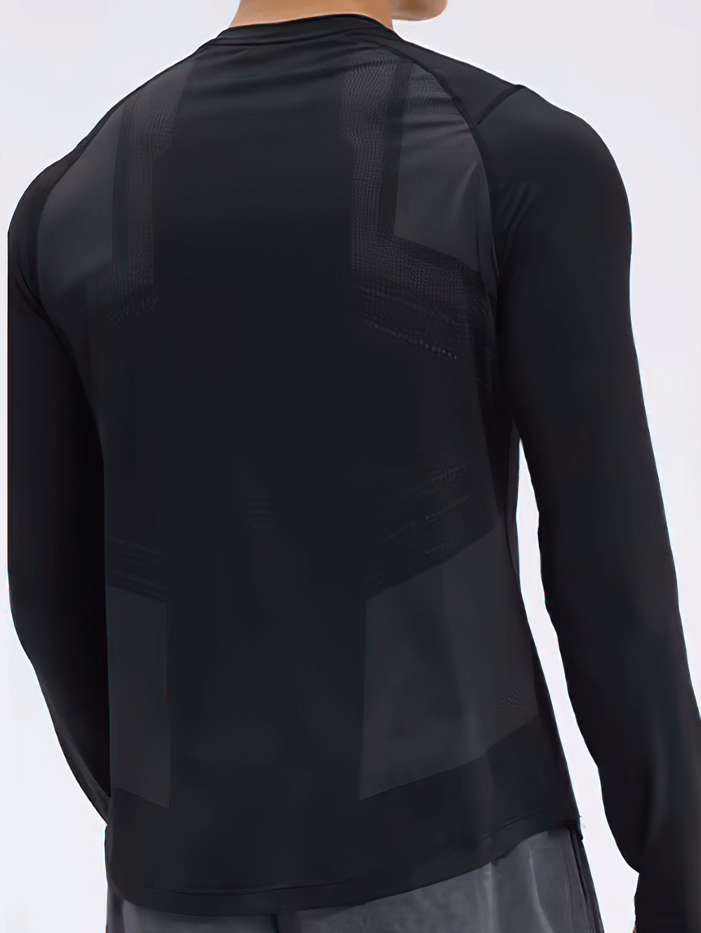 Black long sleeve sports top for men, perfect for running and fitness. Features quick-dry, breathable fabric and sun protection.