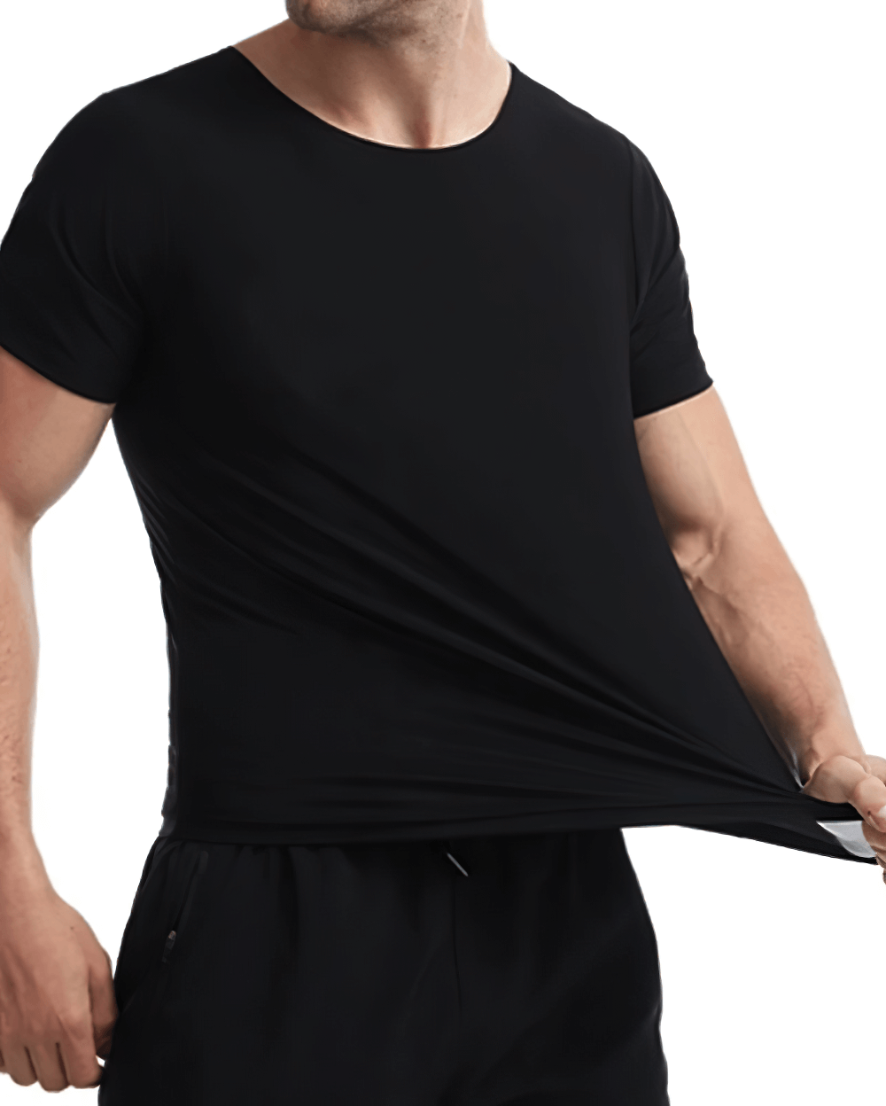 Elastic Men's Sauna Effect T-Shirt SF2248 for gym, slimming fit, anti-pilling, durable spandex, ideal for fitness.