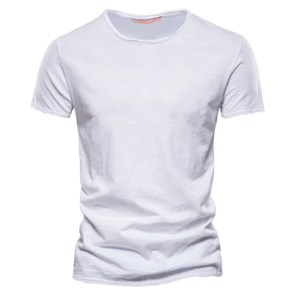 White elastic men's sport T-shirt with short sleeves, o-neck design, casual and fitness friendly, SF2530 model.