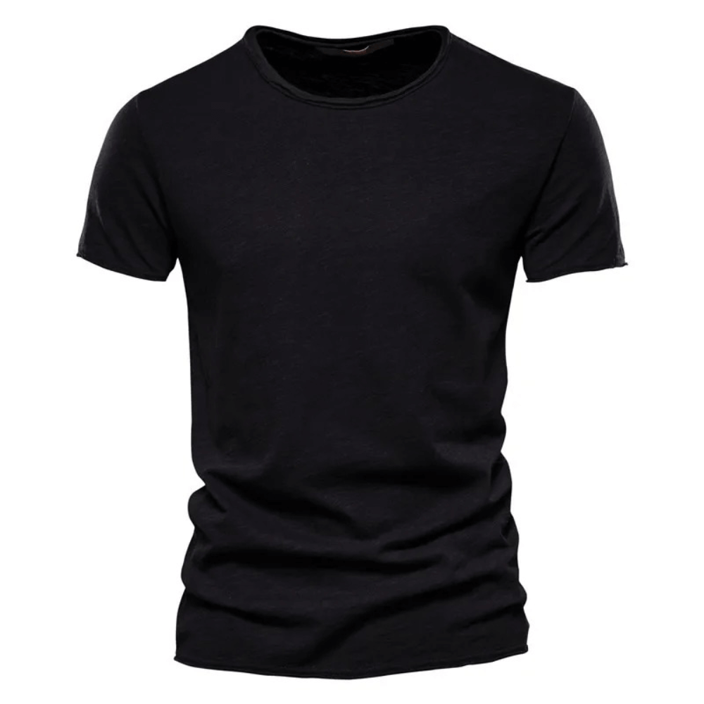 Black Elastic Men's Sport T-Shirt with Short Sleeve and O-Neck, perfect for casual and fitness activities, made from breathable cotton.