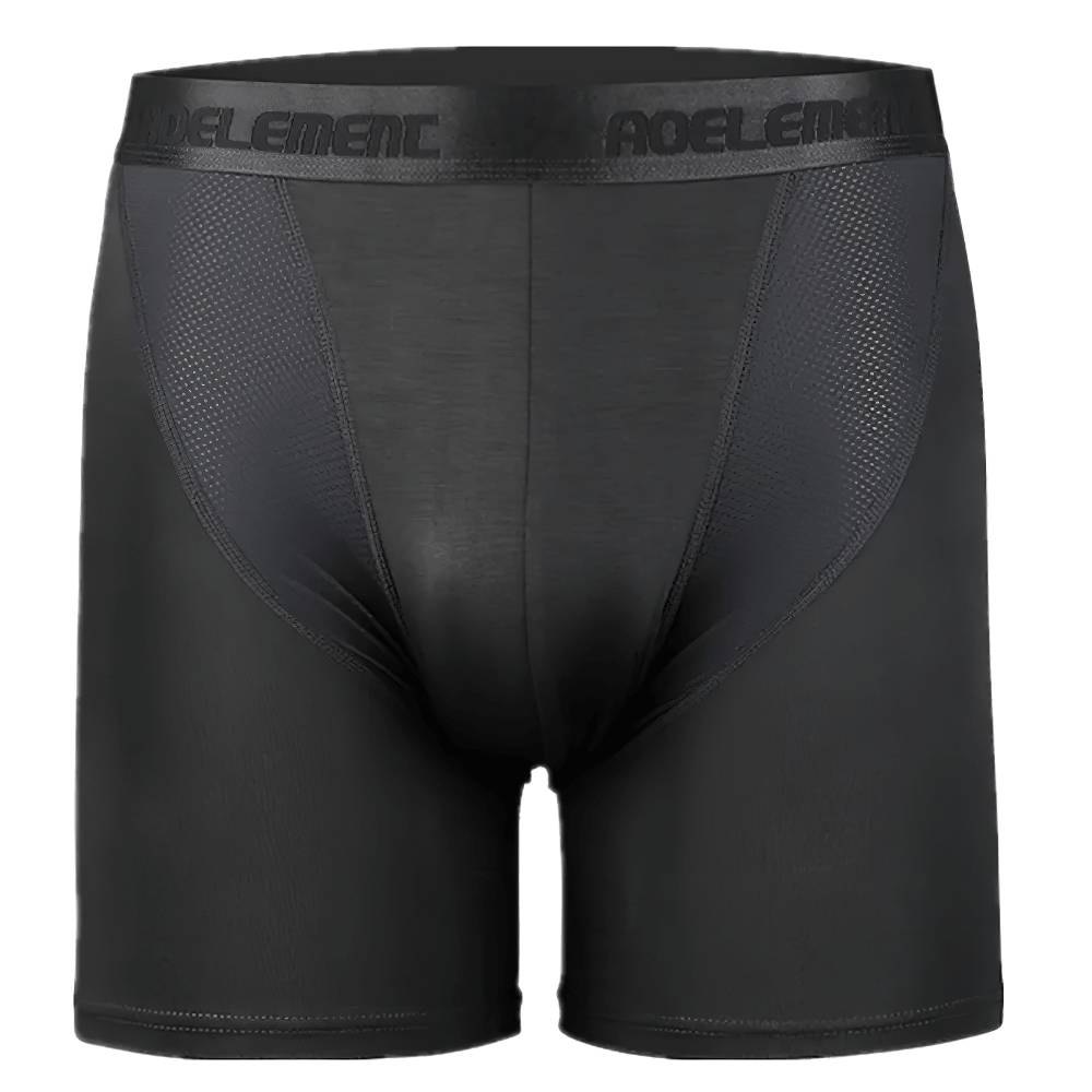 Elastic Modal Boxer Briefs with Mesh Side Panels - SF4746 in sleek black with breathable side mesh panels.