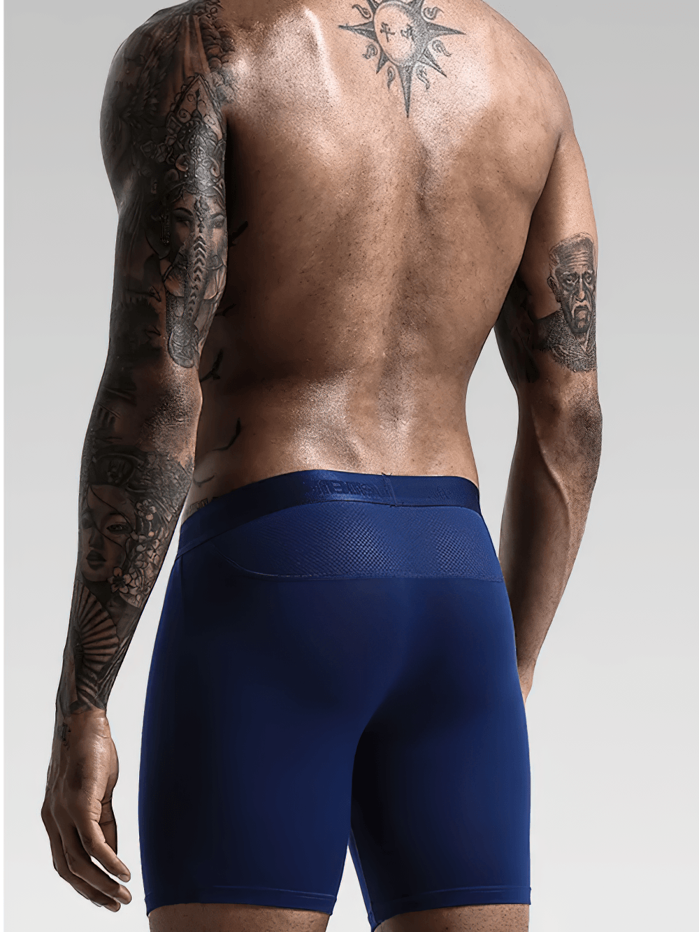 Elastic Modal Boxer Briefs with Mesh Side Panels - SF4746 in navy blue from the back, showcasing the fit and design.
