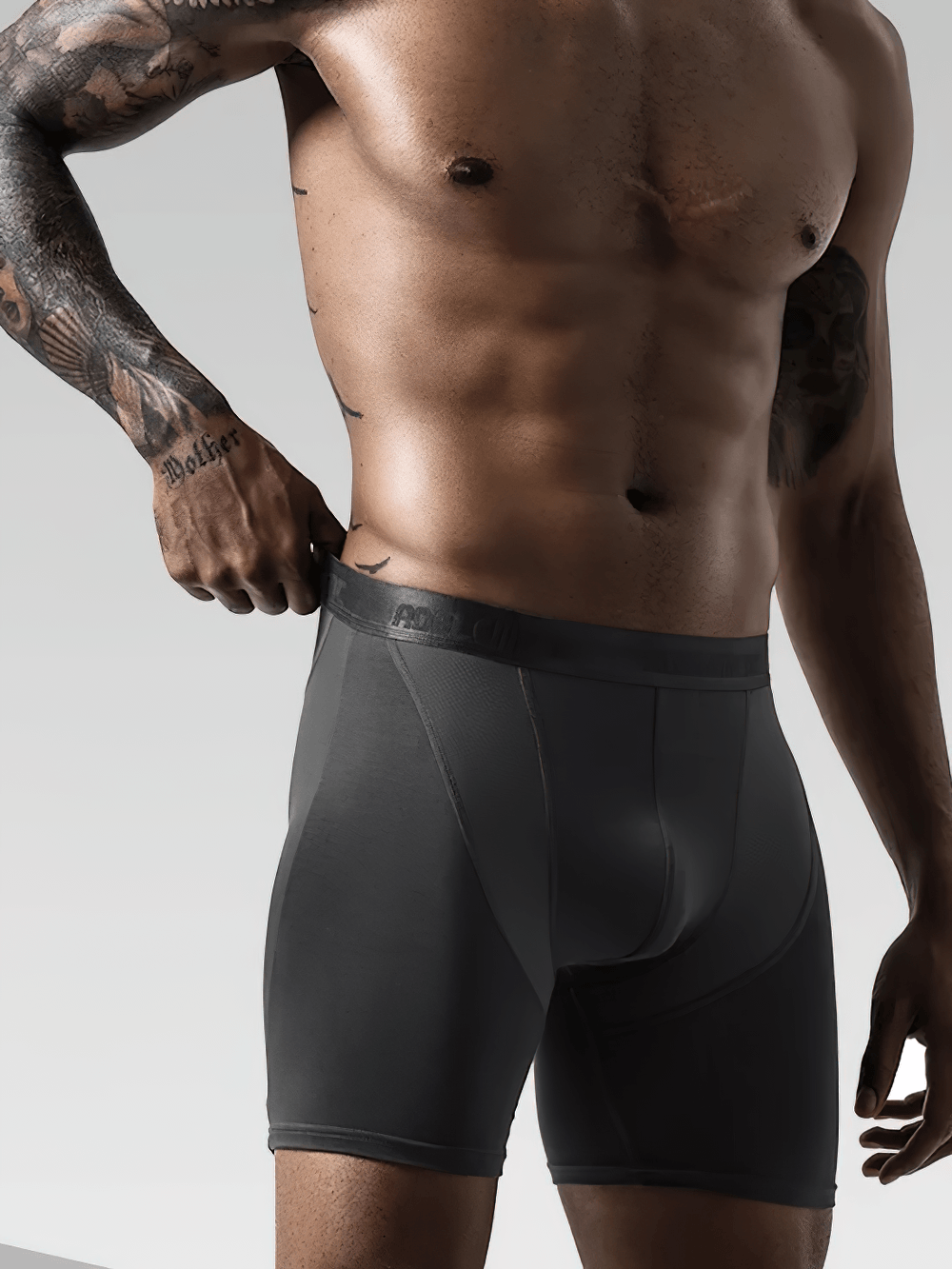 Elastic Modal Boxer Briefs with Mesh Side Panels - SF4746 in gray on a model showing comfort and style.