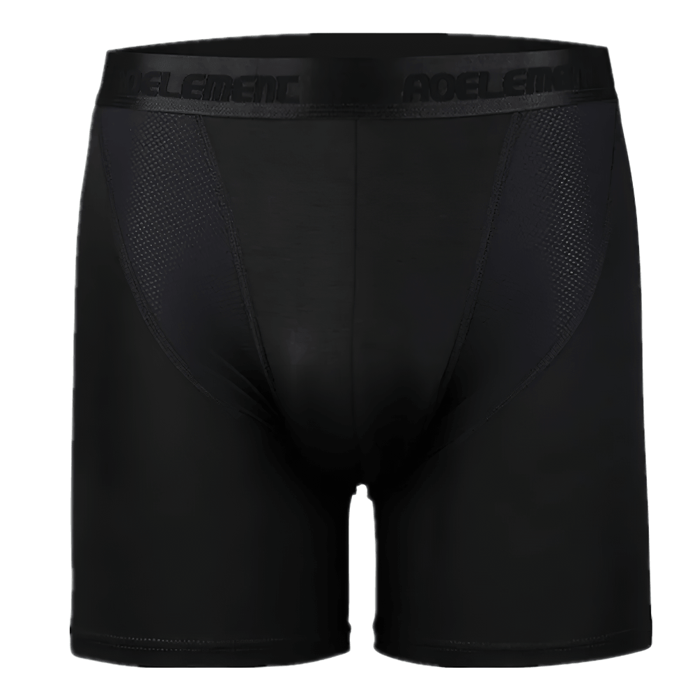Elastic Modal Boxer Briefs with Mesh Side Panels - SF4746 in black color, featuring a smooth elastic waistband and breathable design.