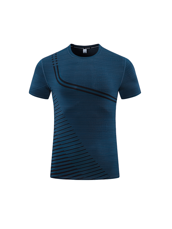 Elastic Quick Dry Men's T-Shirt in navy blue, ideal sportswear for training, running, and yoga, lightweight, breathable nylon, SF1495.