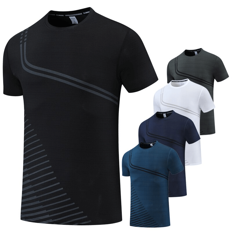 Elastic Quick Dry Men's T-Shirt in various colors, ideal sportswear for fitness and training, featuring breathable nylon fabric.