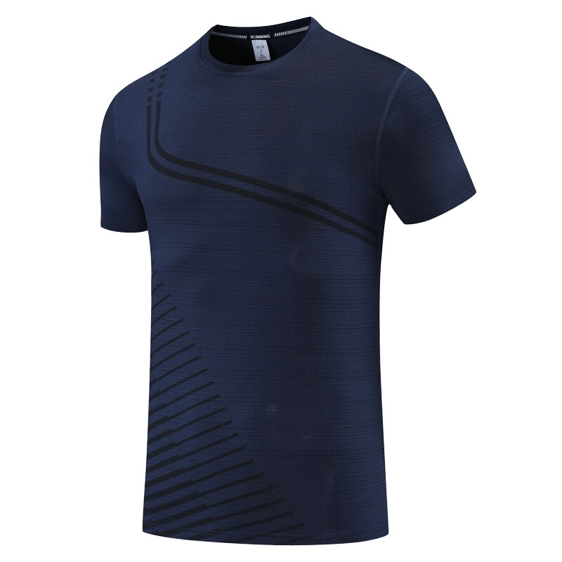 Navy blue Quick Dry Elastic Men's T-Shirt for sports and training, featuring breathable, lightweight fabric for fitness activities.