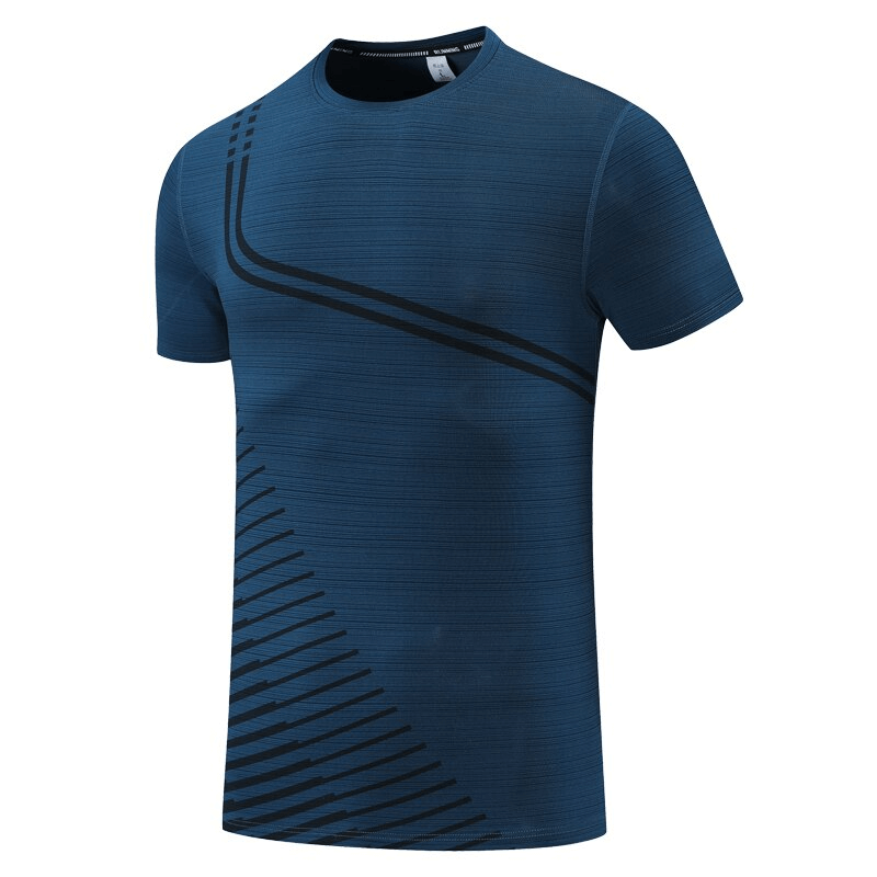 Elastic quick dry men's sports t-shirt in blue with stylish stripe design, ideal for fitness and active wear - SF1495.