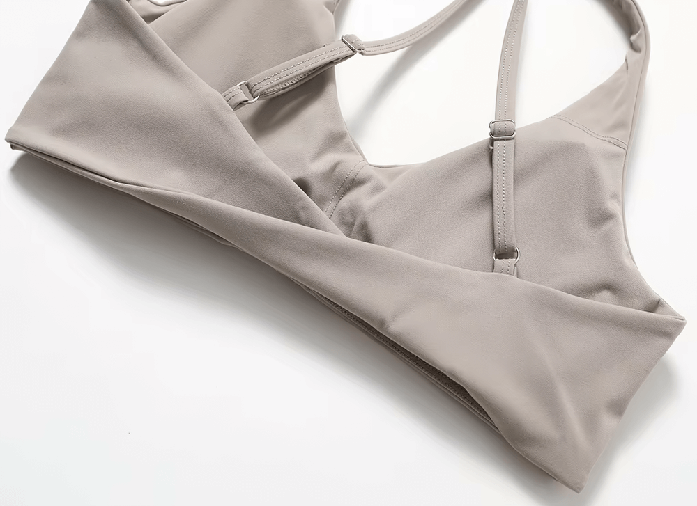 Breathable racerback sports bra SF2454 for women in beige, featuring quick-dry technology, ideal for yoga and fitness sessions.