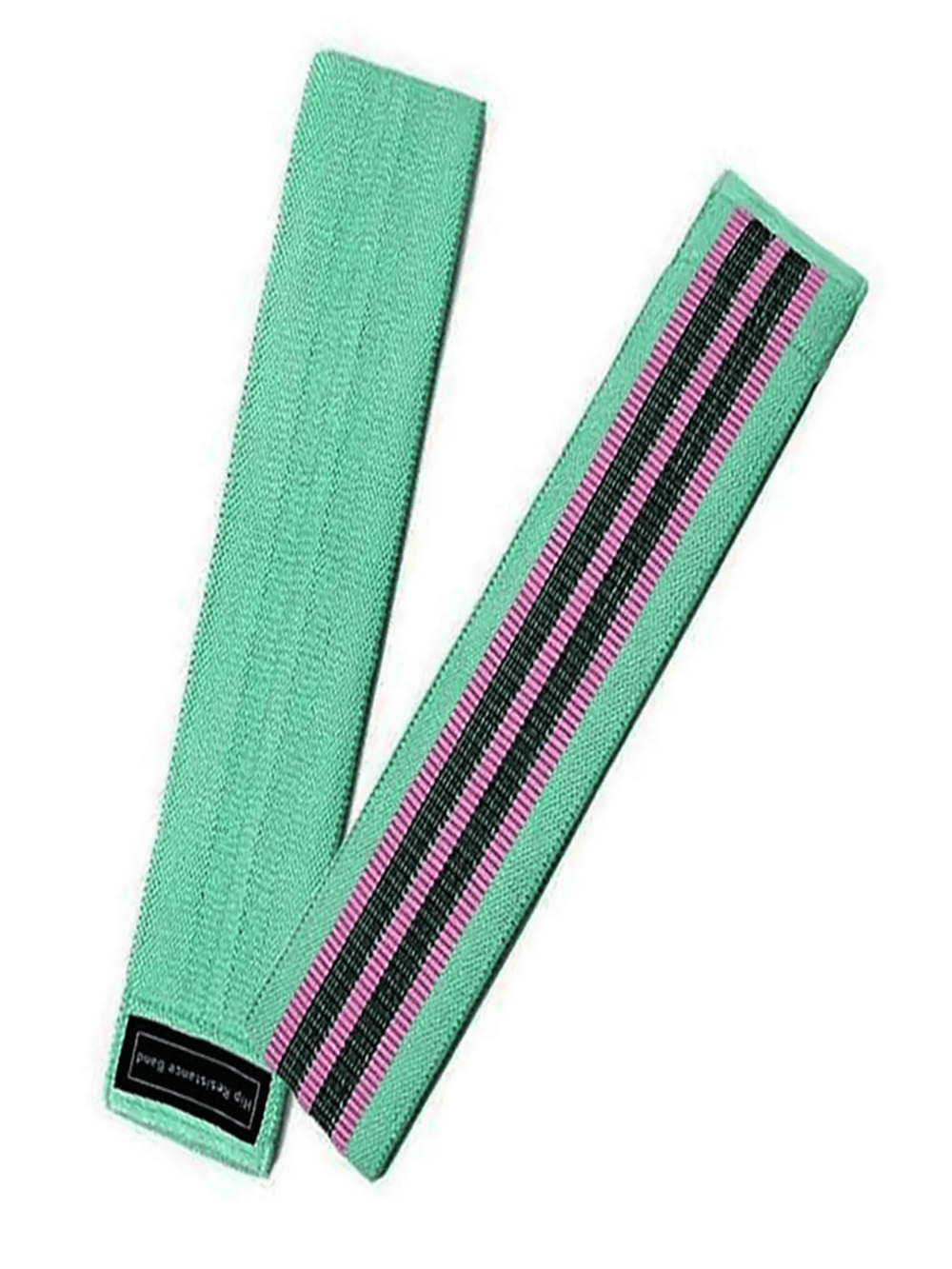 Mint green elastic resistance bands for leg and booty workouts, featuring black and pink stripes, ideal for Pilates and yoga exercises.