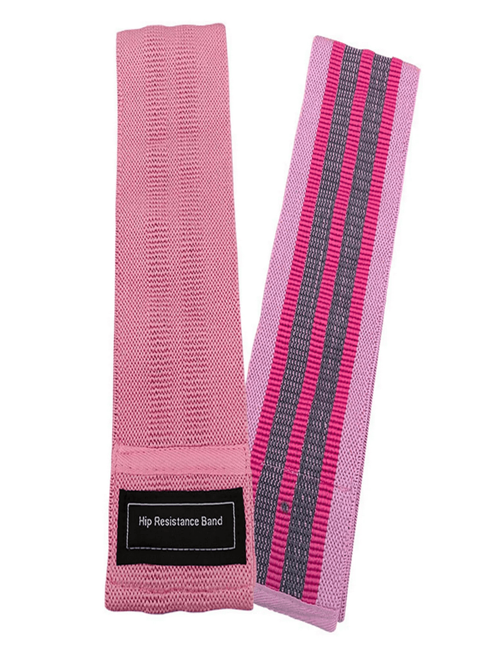 Pink elastic resistance bands for booty and leg workouts with anti-slip design for Pilates and yoga exercises.
