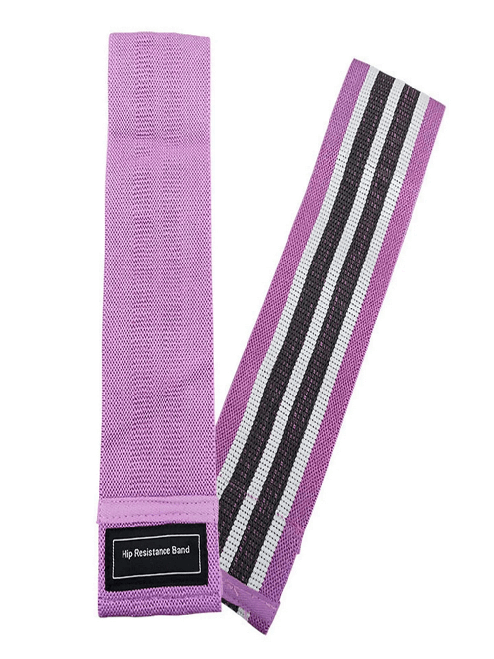 Purple elastic resistance bands for booty and leg workouts, ideal for Pilates and yoga, featuring durable fabric and anti-slip design.