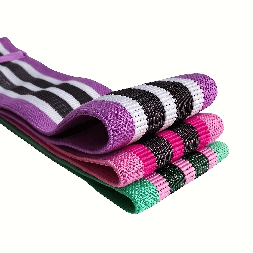 Colorful elastic resistance bands for leg and booty workouts, ideal for Pilates and full-body exercises, featuring durable non-slip fabric.