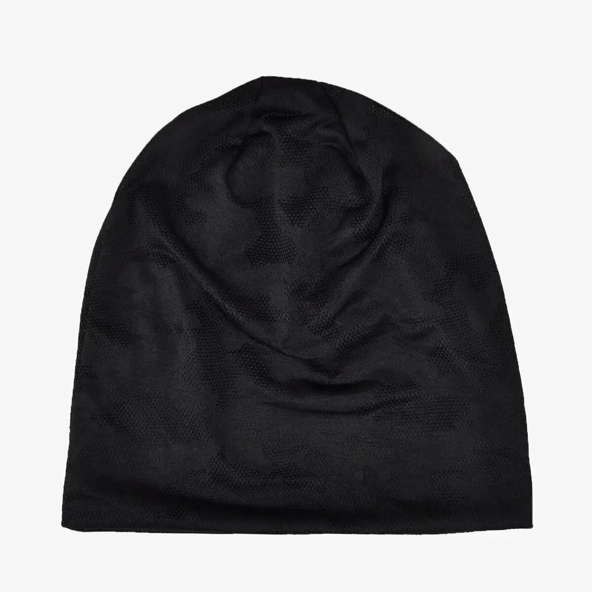 Elastic Soft Baggy Beanie for Men and Women with geometric pattern. Unisex cotton-polyester blend beanie in black, SF1679.