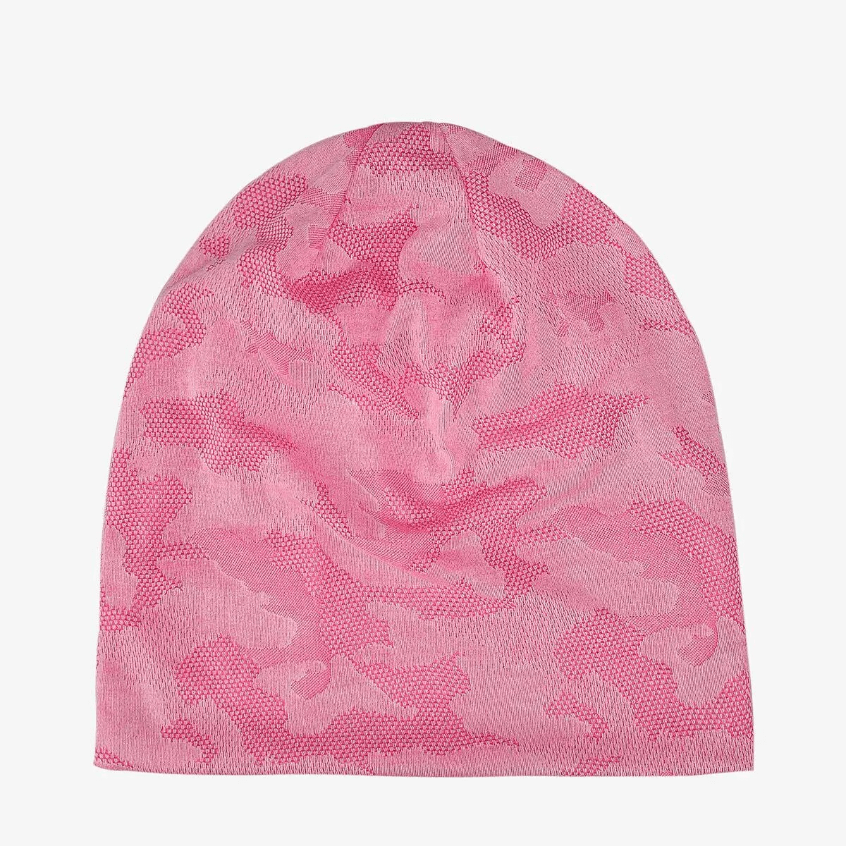 Pink geometric pattern elastic soft baggy beanie for men and women, SF1679, stylish sun protection with comfort and durability.