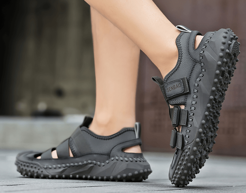 Elastic Soles Leather Men's Hiking Sandals with Breathable Upper, durable rubber outsoles, and comfortable EVA insoles for all-day wear.