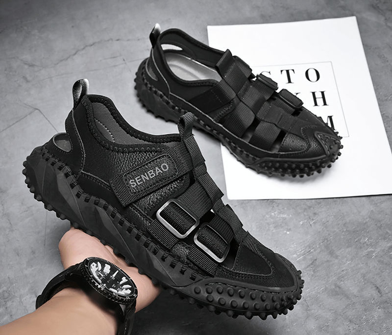 Men's hiking sandals with elastic soles, breathable leather uppers, and rubber outsoles, perfect for comfort and support - SF1396.