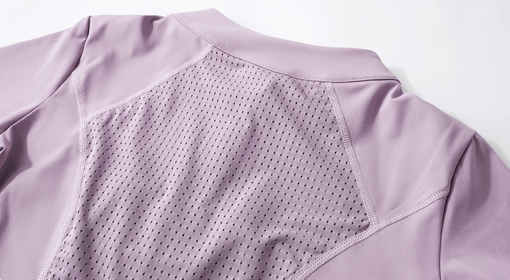 Alt Tag: Elastic Sport Half-Zip Running T-Shirts for Women - SF4382 quick-dry lavender mesh back panel short sleeve yoga running top