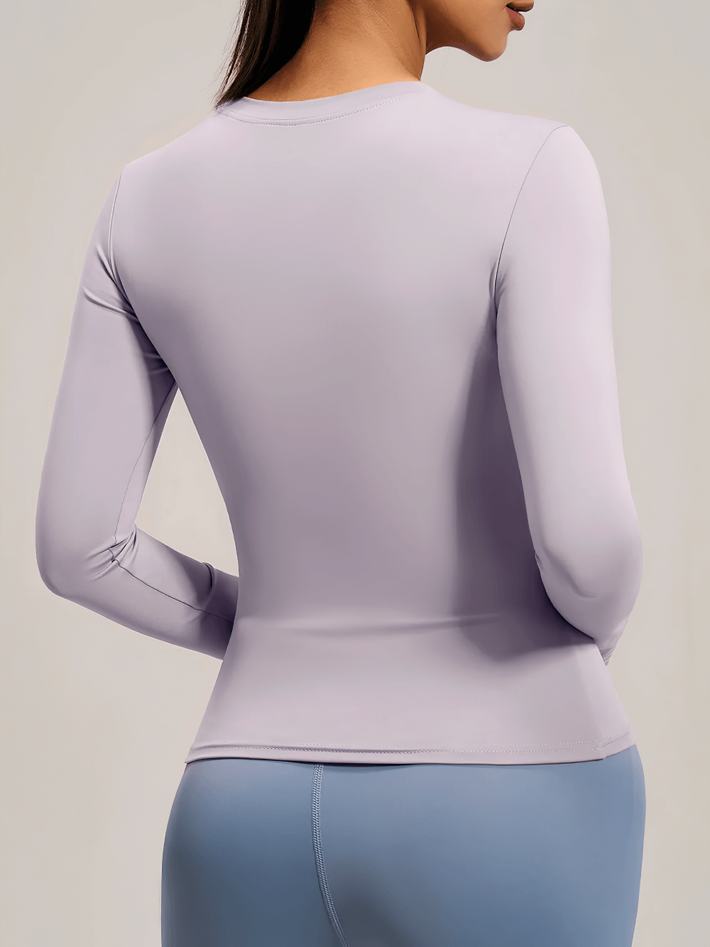 Back view of Elastic Sport Long Sleeve Top for Women - SF4131 in lavender, showcasing full-sleeve design, perfect for yoga and fitness.