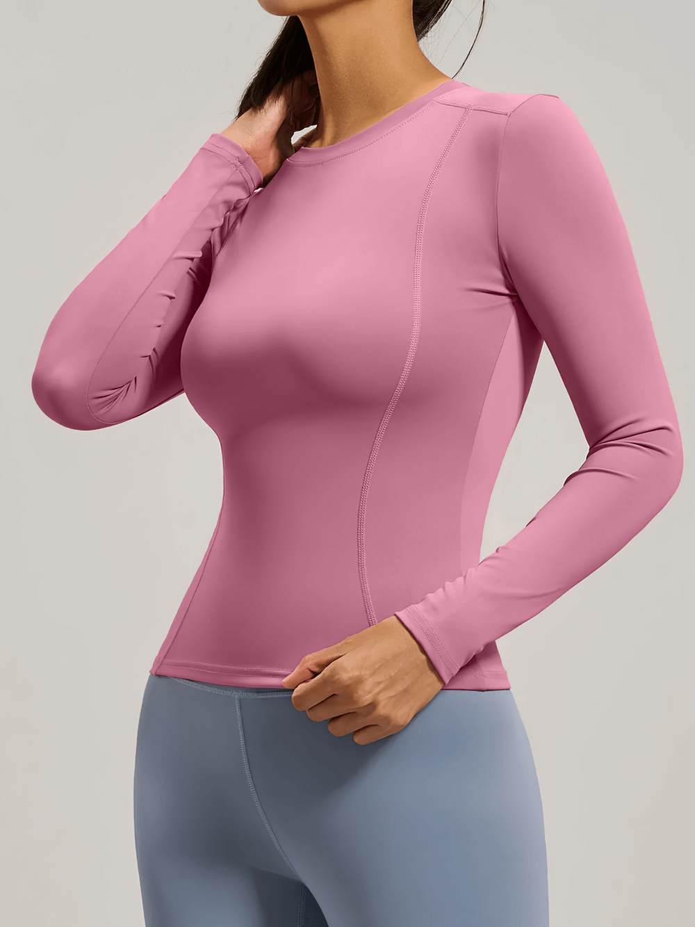 Elastic Sport Long Sleeve Top for Women - SF4131 in pink, showcasing full-sleeve design for yoga and fitness activities.