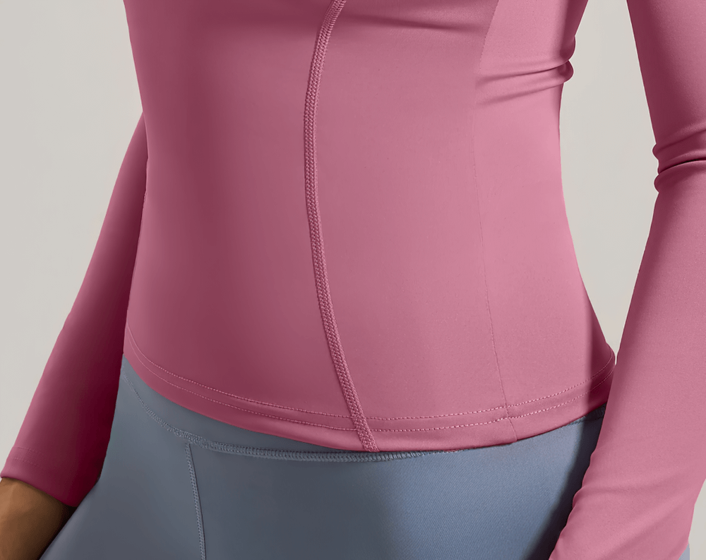 Elastic Sport Long Sleeve Top for Women - SF4131 in pink, perfect for yoga and fitness with breathable quick-dry fabric.