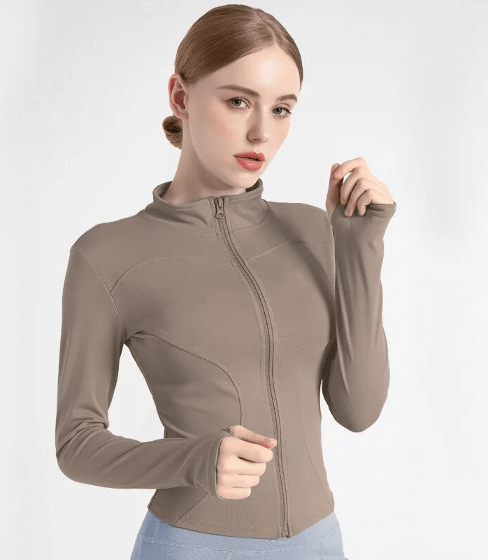 Elastische Sport-Damenjacke mit Reißverschluss und Fingerloch – SF1631 