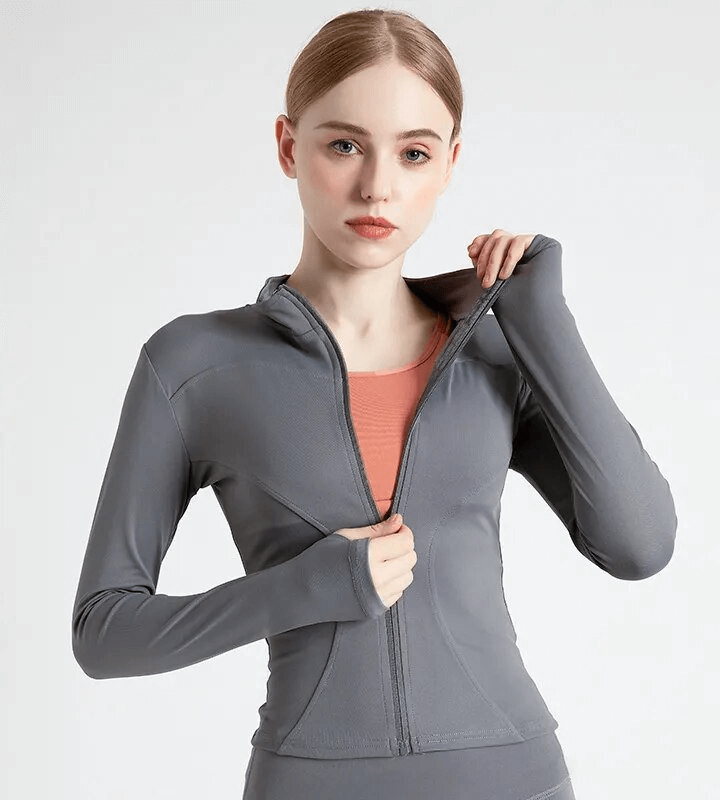 Elastische Sport-Damenjacke mit Reißverschluss und Fingerloch – SF1631 